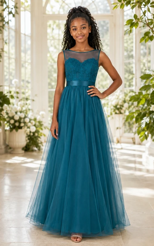 Türkisfarbenes Brautjungfernkleid, A-Linie, ärmellos, aus Tüll mit Stufenrock, romantisch und formell