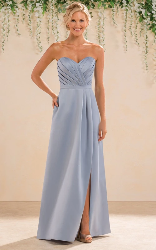 Brautjungfernkleid aus Satin in A-Linie mit herzförmigem Ausschnitt, Taschen und Schlüssellochausschnitt am Rücken