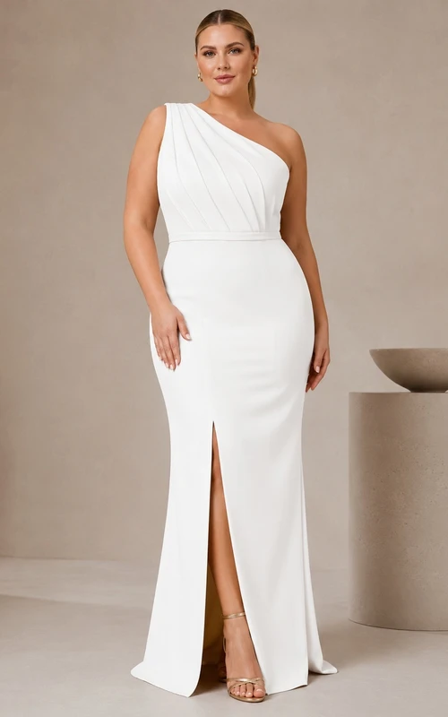 Vestido de maternidad largo hasta el suelo, de talla grande, de un solo hombro, sin mangas, de punto elástico blanco suave, estilo sirena.