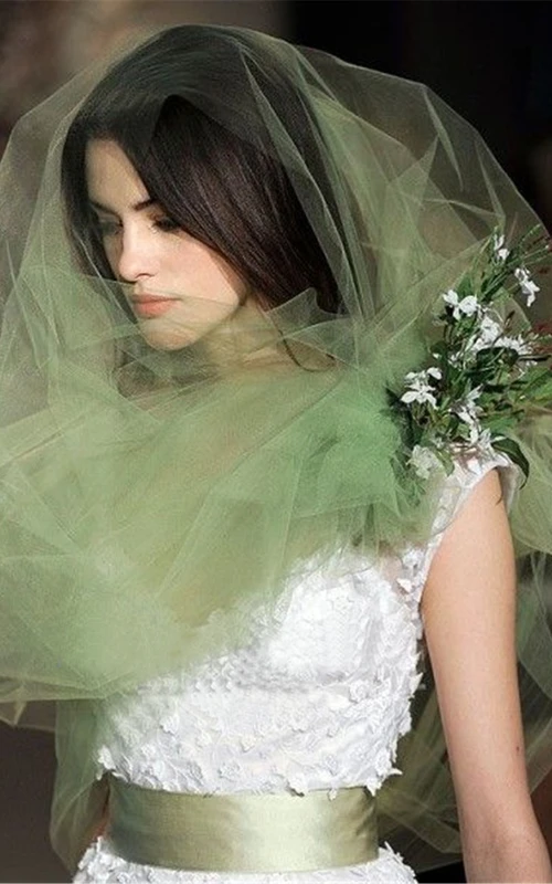 Voile de mariée simple en tulle vert clair
