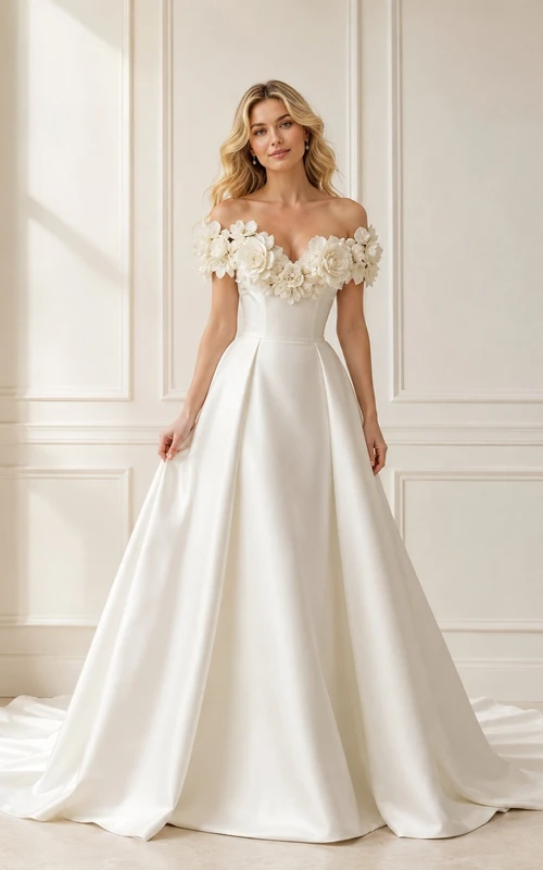 Vestido de novia formal elegante con encaje y corte en A