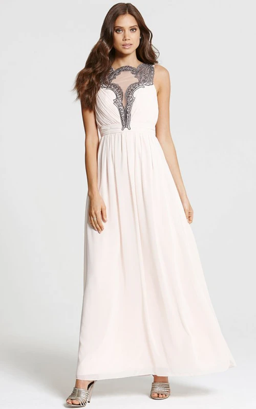 Vestido largo de gasa de corte A con espalda elástica