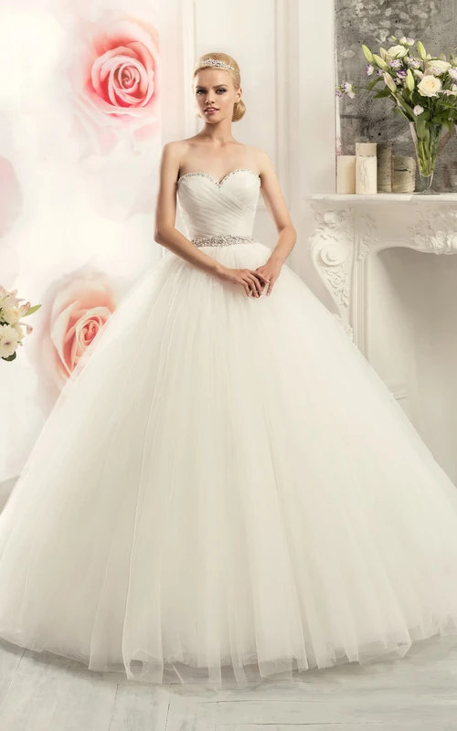 Ball Gown Long Sweetheart Sleeveless Tulle Dress With Beading And Criss Cross