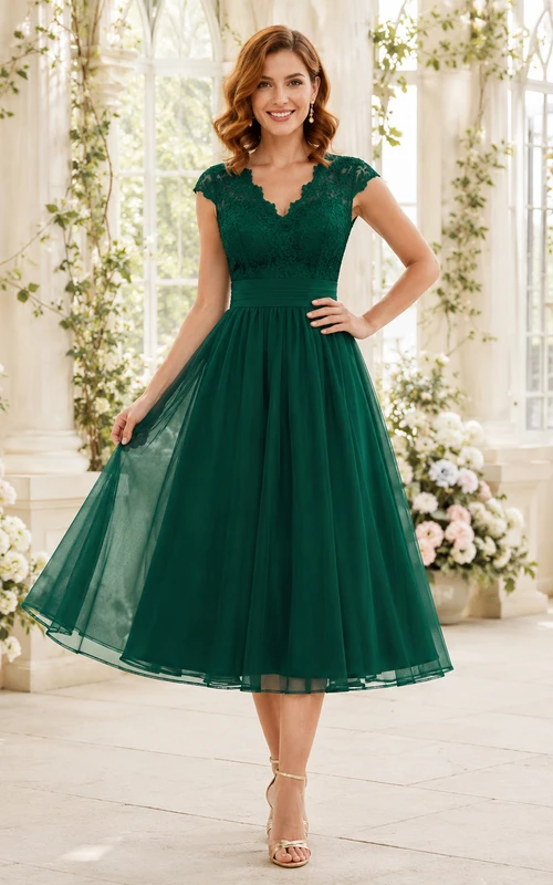 Dark Green Refined Chiffon Sheath V-neck Knee Length Cocktail Dress