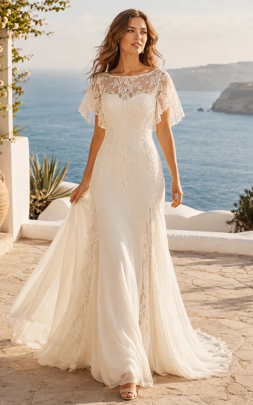 Robe de mariée bohème longue à manches papillon et dentelle, style romantique, pour la plage
