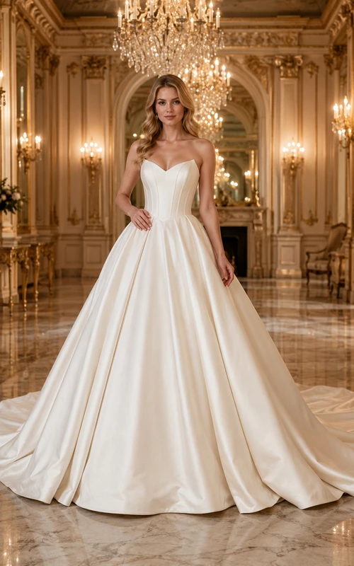Robe de mariée bustier en satin, style bal