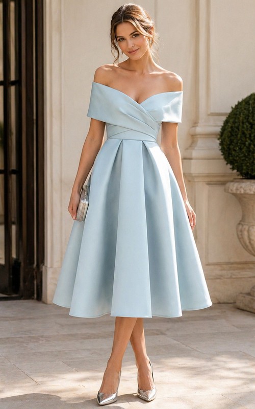 Satin Tea-length A Line Sleeveless Modern Cocktail Dress with Criss Cross
