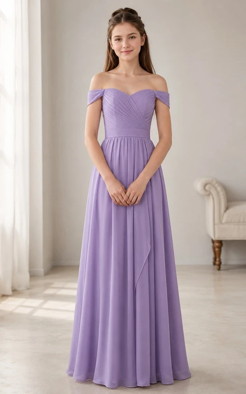 Wisteria Junior Brautjungfernkleid A-Linie schulterfrei Kurzarm Rüschen romantisch formell