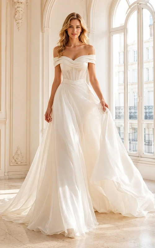 Sheath Draped Sweep Train Bridal Ceremony Wedding Dress Formal