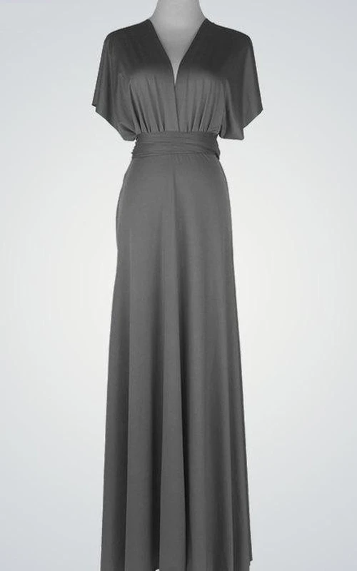 Bodenlanges Kleid mit V-Ausschnitt und Poetenärmeln
