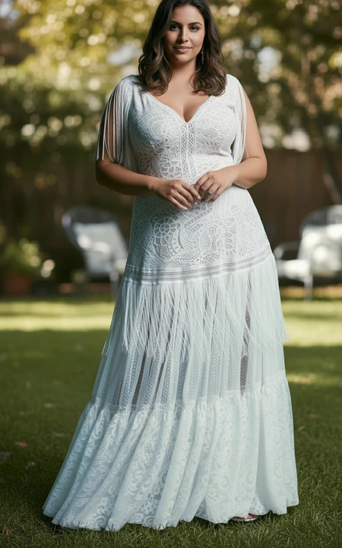 Fließendes Empire-Boho-Kleid in Übergröße