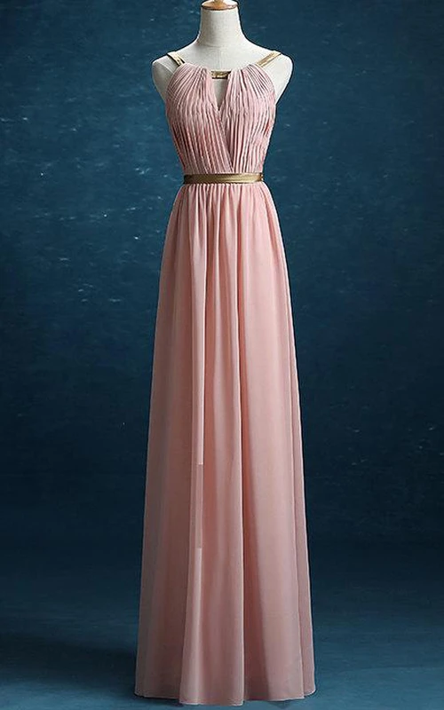 Bodenlanges Chiffon- und Satinkleid