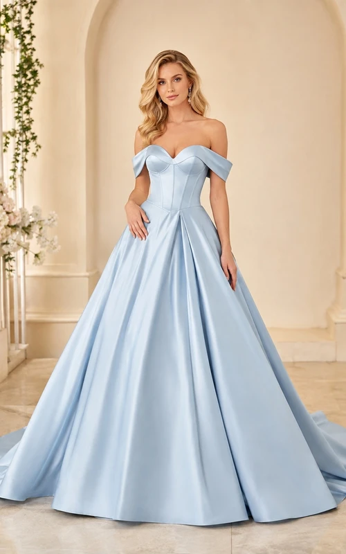 Vestido de novia formal, sencillo, romántico y elegante con hombros descubiertos, edición A, línea A.