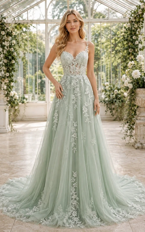Vestido de novia bohemio romántico elegante con escote corazón, edición C, corte A y encaje.