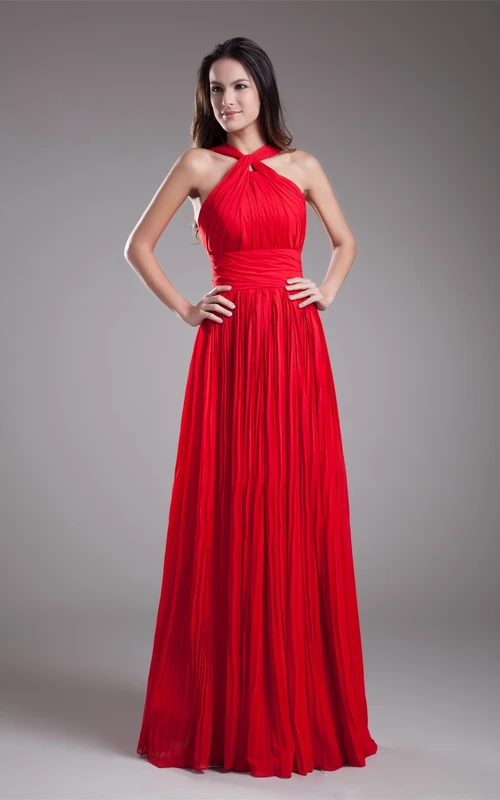 Ärmelloses, bodenlanges A-Linien-Kleid mit Raffungen, Reißverschluss hinten und Falten