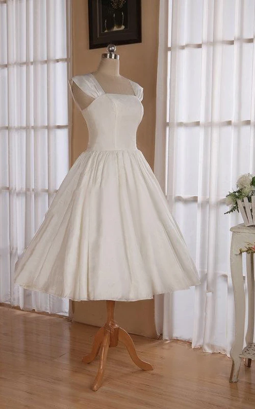 Robe de mariée en satin, longueur thé, sans bretelles, dos lacé