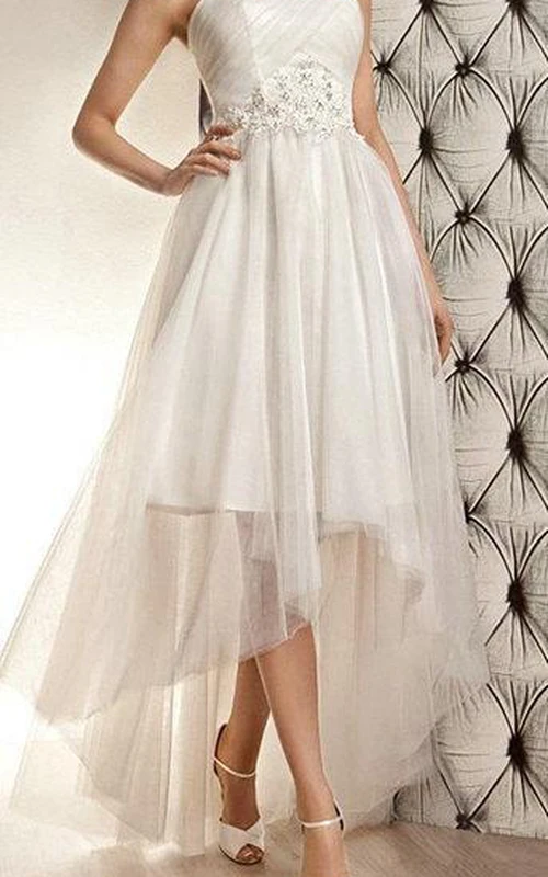 Robe bustier sans manches en tulle, coupe trapèze, dos nu et bande perlée