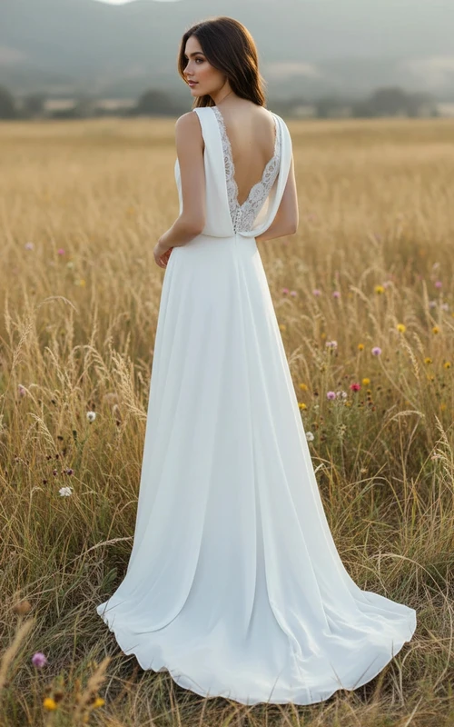 Chiffon-Etui-Hochzeitskleid im schlichten Landhausstil mit Spitze
