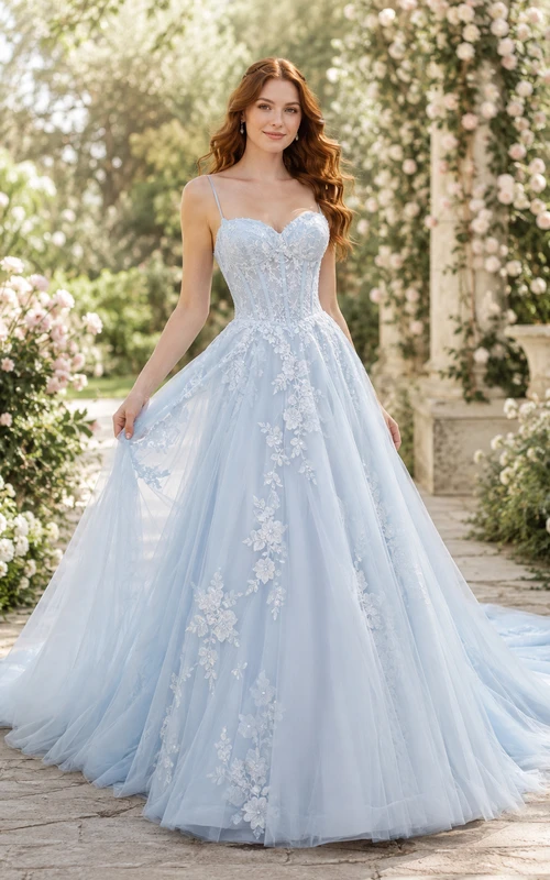 Robe de mariée bleu ciel à bustier cœur en dentelle corset tulle robe de bal