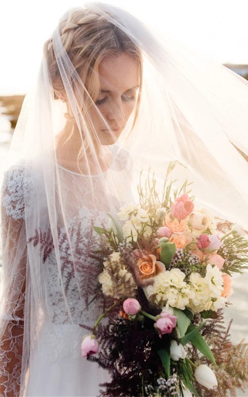 Nouveau voile de mariée long, simple et évasé en tulle blanc doux