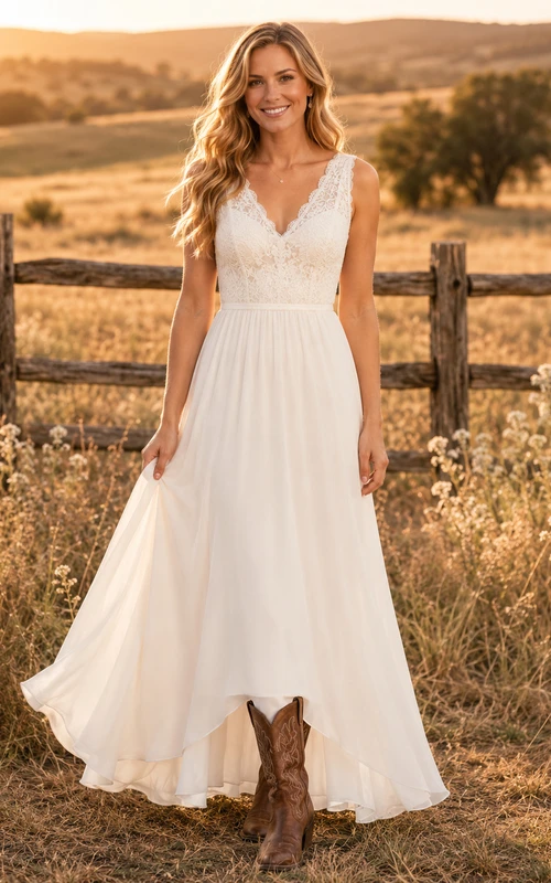 Robe de mariée de maternité, épaules dénudées, manches en dentelle, coupe trapèze, style champêtre, avec traîne