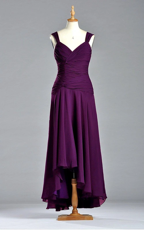Fabulous A-line V-neck Long Chiffon Dress with Ruches