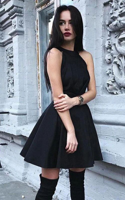 Vestido corto de satén sin mangas, corte en A, sencillo e informal, para fiesta de bienvenida con fruncido.