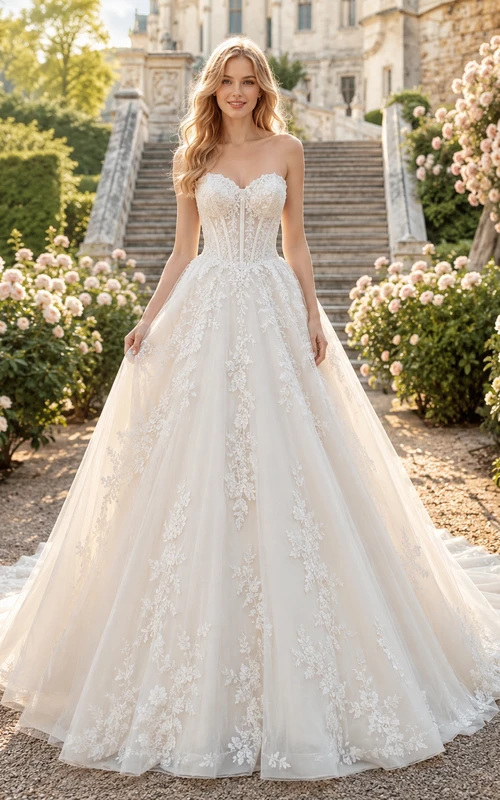 Brautkleid im eleganten Spitzen-Stil für den Gartenball
