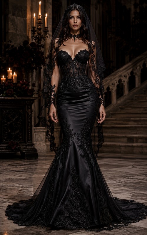 black mermaid wedding dress Lace Corset with Veil Train Pick a Color:Sky Blue designed to present you Wedding Dresses For Mature Second Time Brides Men's Black Button Down