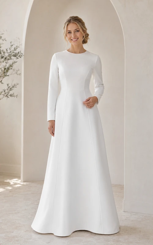 Vestido de novia modesto de satén, corte A, largo hasta el suelo, color joya, para la corte del templo SUD