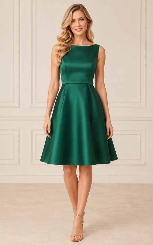 Dark Green Bateau A-Line Satin Cocktail Dress