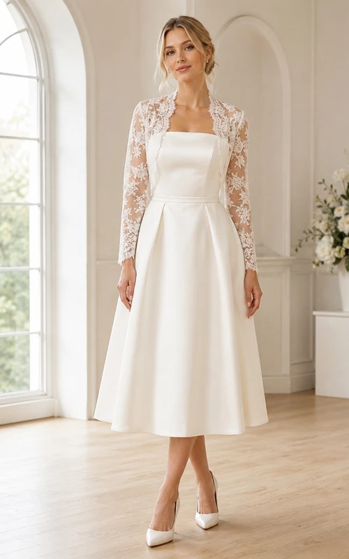 Simple Tea-length Short Bridal Ceremony Formal Square A-line Dress