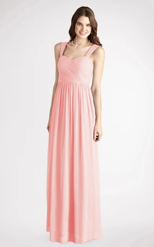 Encantador vestido largo de gasa sin mangas con corte en A
