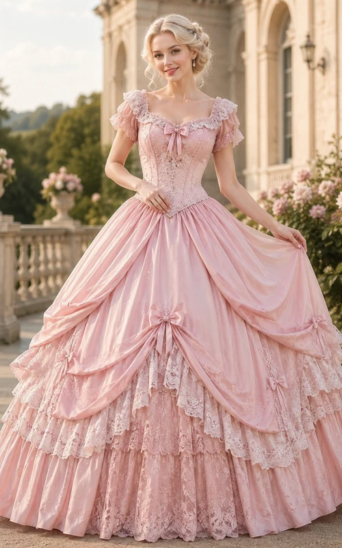 Blush Victorian Off-the-Shoulder Short Sleeve Ruffled Ball Gown Dress
