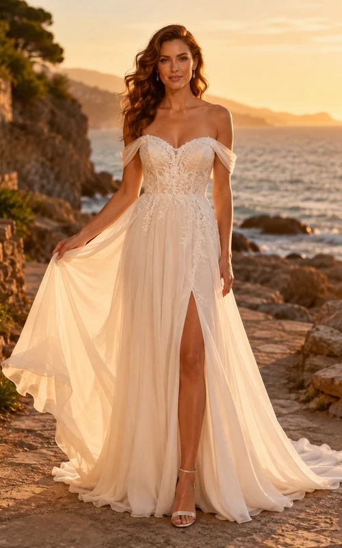 Beach Lace Tulle Wedding Dress A-Line Strapless Sweetheart Sweep Train Bridal Gown