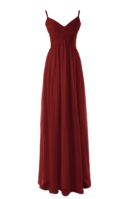Robe longue empire à fines bretelles et taille basque