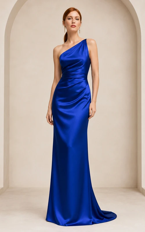 Royal Blue One Shoulder Satin Mermaid Formal Dress
