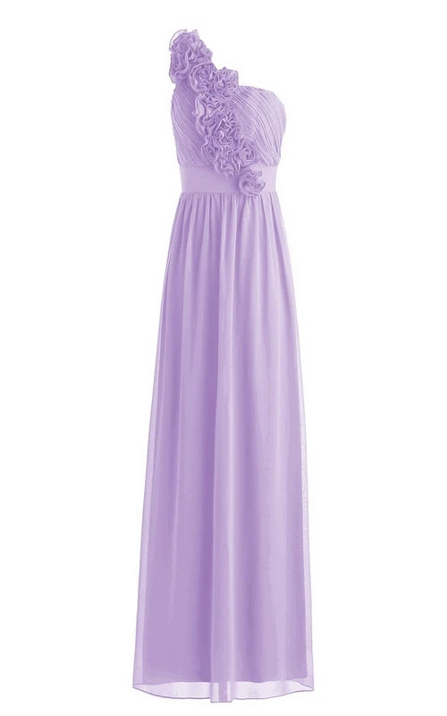 Chiffonkleid mit einem Träger, Blumenmuster und Falten