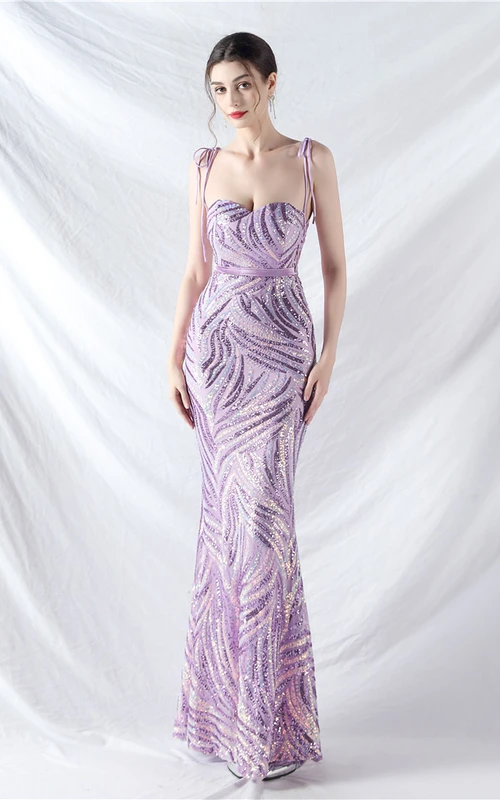 Rope Double-Binding Method Sling Tube Top Encrypted Stacked Sequins Evening Dress