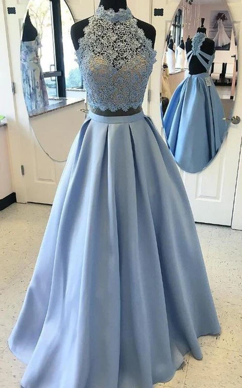Vestido de dos piezas de corte A con encaje satinado, escote corazón y tirantes sin mangas.