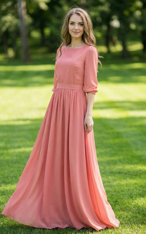 Robe de mère de la mariée en mousseline pêche