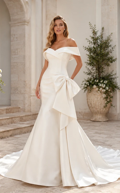 Satin Wedding Dress A-Line Strapless Sweep Train Bridal Gown
