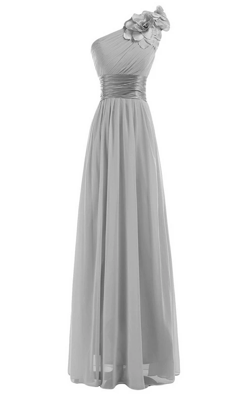 Robe empire asymétrique en mousseline avec fleur