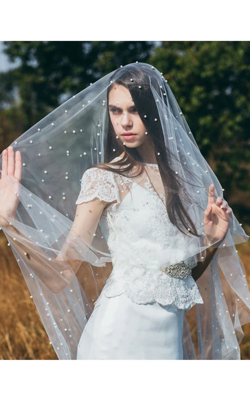 Voile de mariée long en tulle perle vintage