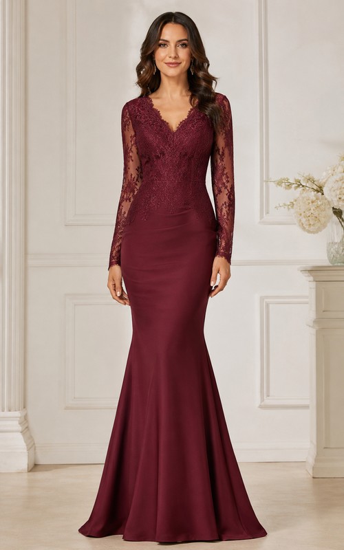 burgundy long sleeve mermaid dress Lace Formal Back Details NA24 One-shoulder brown dress with Size:M (Hemmed)