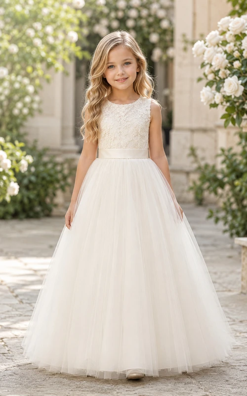 Blumenmädchenkleid aus Tüll mit Spitzenoberteil