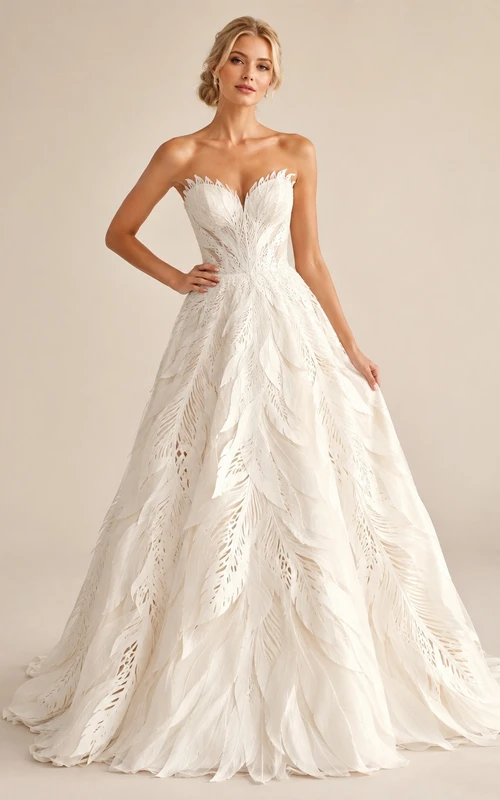 A-line Strapless laser-cut Elegant Bridal Formal Wedding Dress