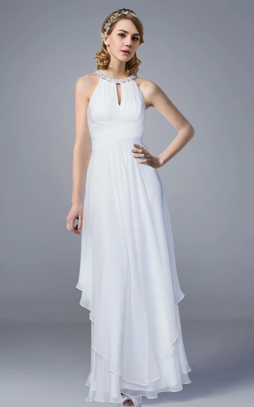Halter Style Chiffon Long Beach Wedding Dress