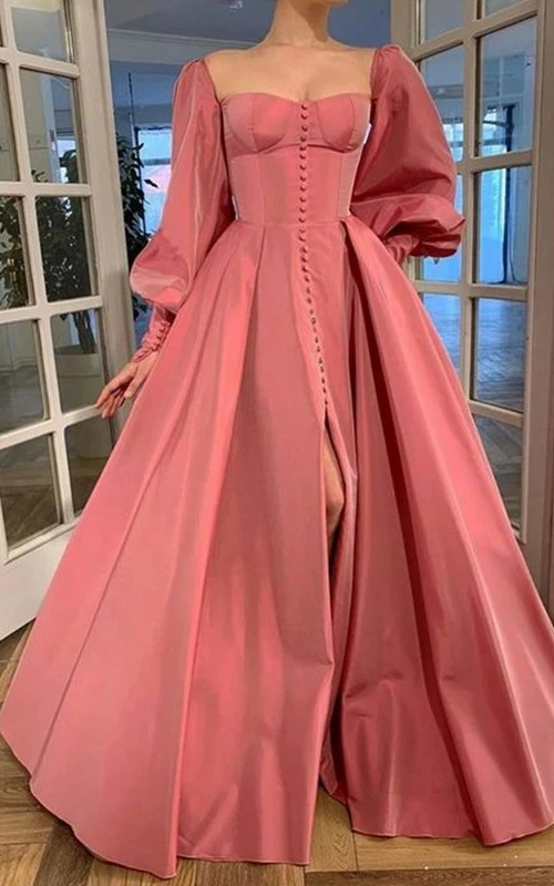 Elegant Puff Long Sleeve Empire Front Split Vintage Inspired Dress