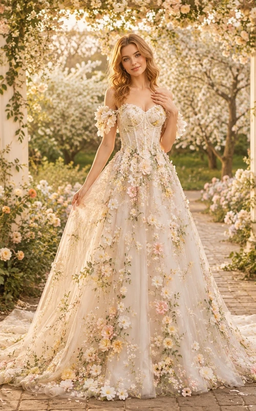 Vestido de novia formal de corte A con hombros descubiertos, talla grande, estilo romántico.